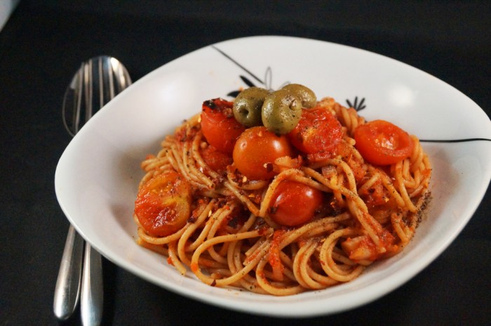 Arrabiata spaghetti quick easy gluten vegan option